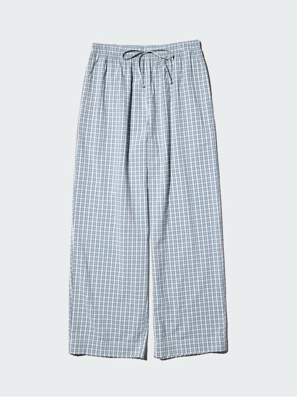 NWT Uniqlo Blue Check Seersucker Easy Pants Draw String Cotton Small inseam 28